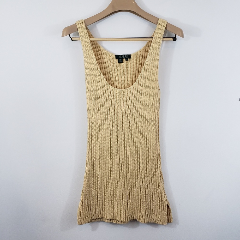 Lauren RL Tank Long Knit Camel 100% Cotton Large